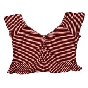 American Eagle Striped Red & White Peplum Top